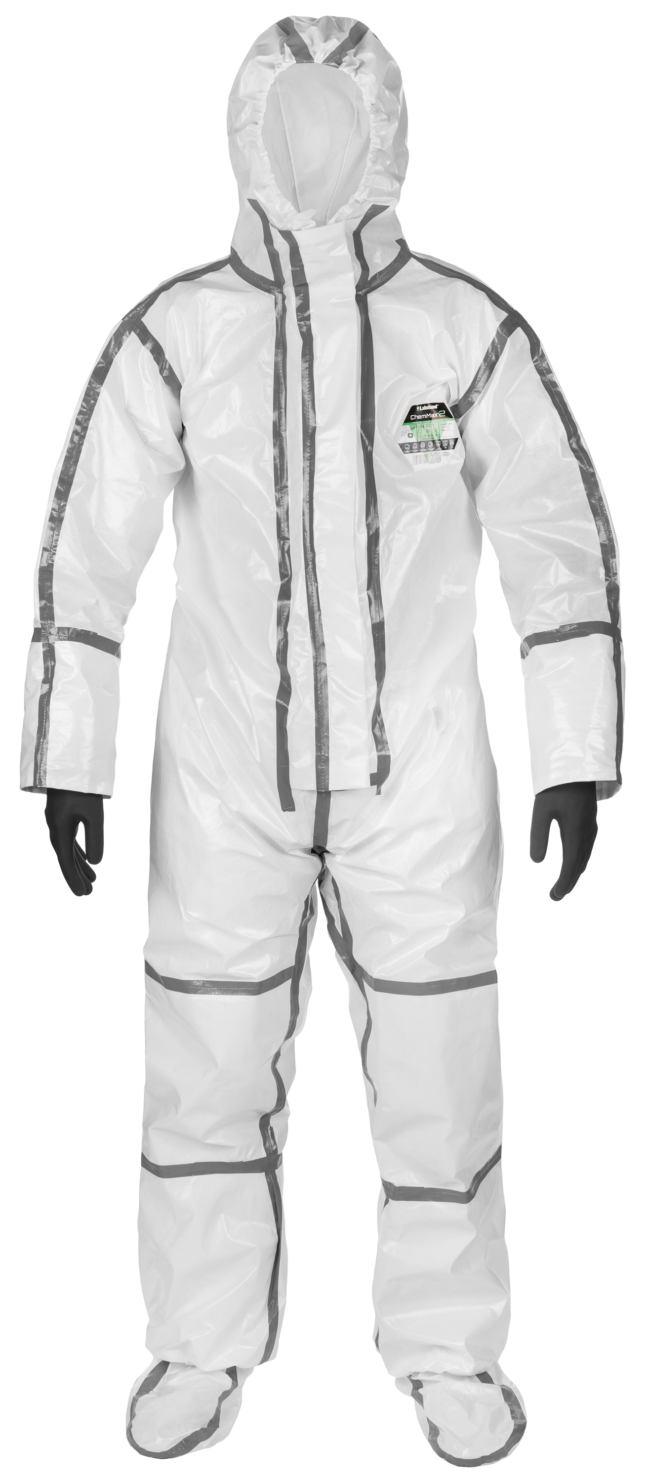 Case of 12 Elastic Cuff 2X-Large Lakeland ChemMax 2 Bound Seam Disposable Coverall with Hood and Boots White 