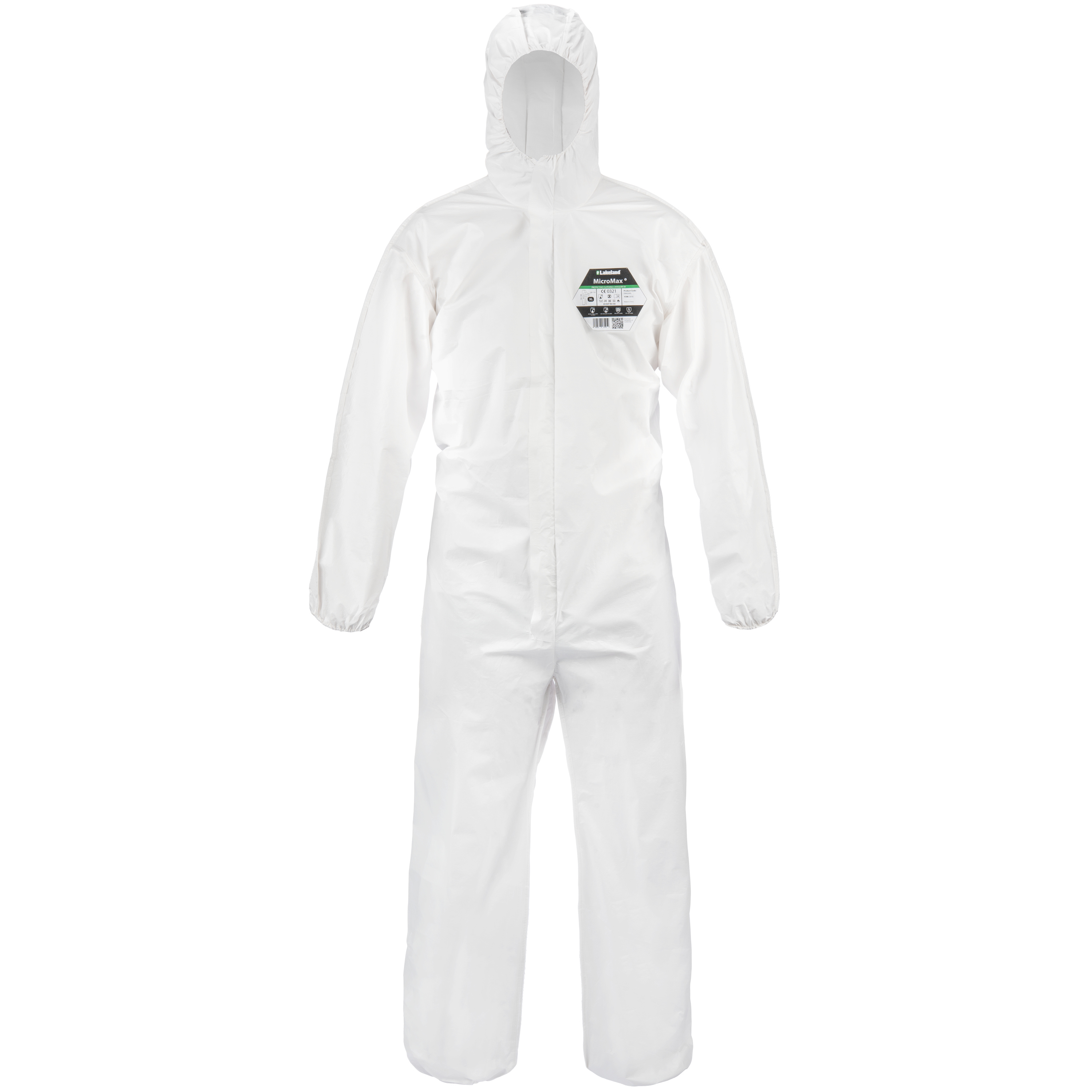 White Case of 25 Lakeland MicroMax Microporous General Purpose Disposable Coverall with Hood Elastic Cuff 3X-Large 