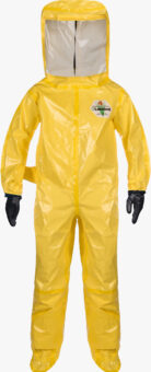 ChemMax® 4 Coverall-400 Level B, Encapsulated Suit, rear entry, flat back, attached gloves - C4 T400 Y front lo
